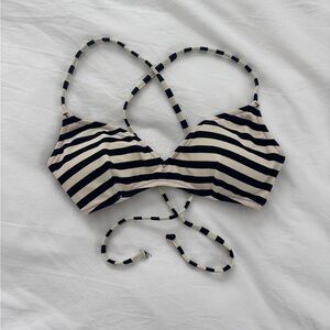 Jcrew French cross-back bikini top navy stripe